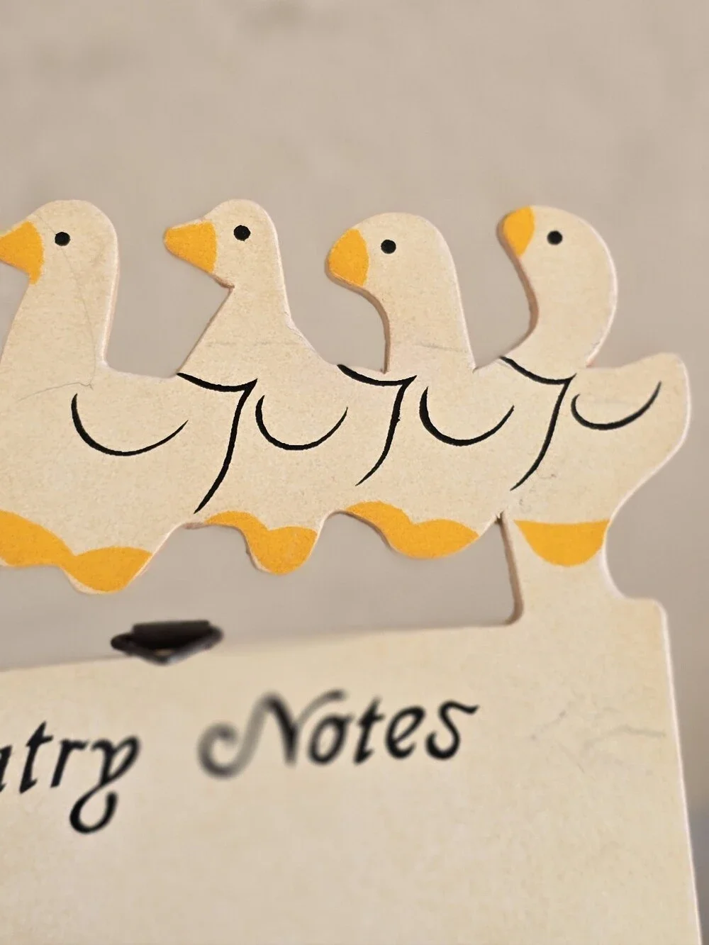 Vintage cottagecore farmhouse mother goose with goslings wood hanging notes pen